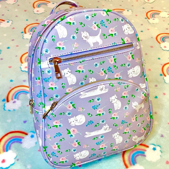 SOLD Under One Sky Cats Kittens Rosebuds Mini Backpack - Picture 2 of 15